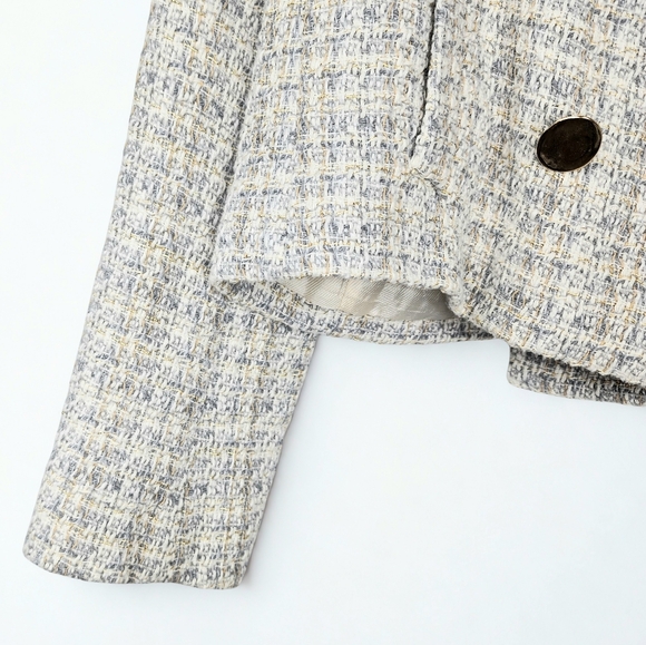 Zara Tweed Crop White Gold Button Blazer XL - Picture 4 of 6